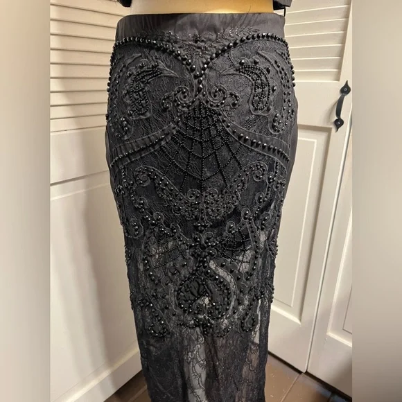Vintage BEBE heavily beaded lace black skirt size 4 and top size 8 two piece set